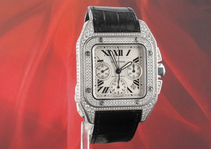 Watch Guru - Cartier - Cartier Santos 100 XL Chronograph Factory Diamond Set