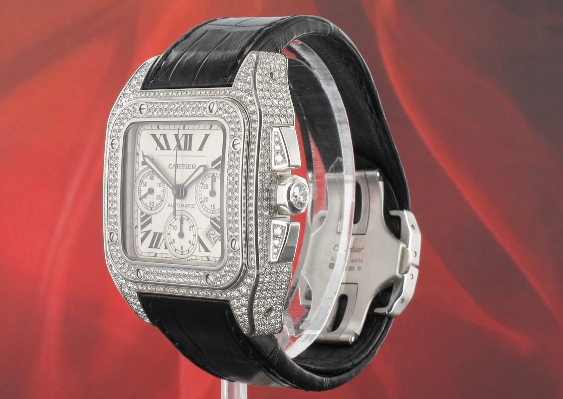 cartier santos 100 chronograph diamond set